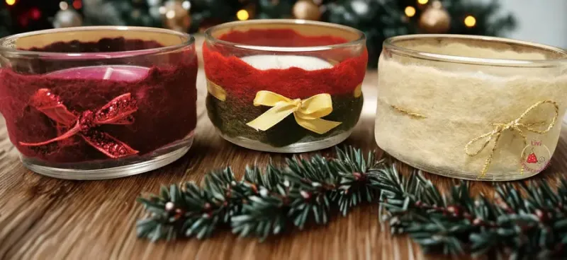 Karácsonyi díszek - mécsesek nemezelt kabátkában_eredmény Karácsonyi díszek - mécsesek nemezelt kabátkában_eredmény